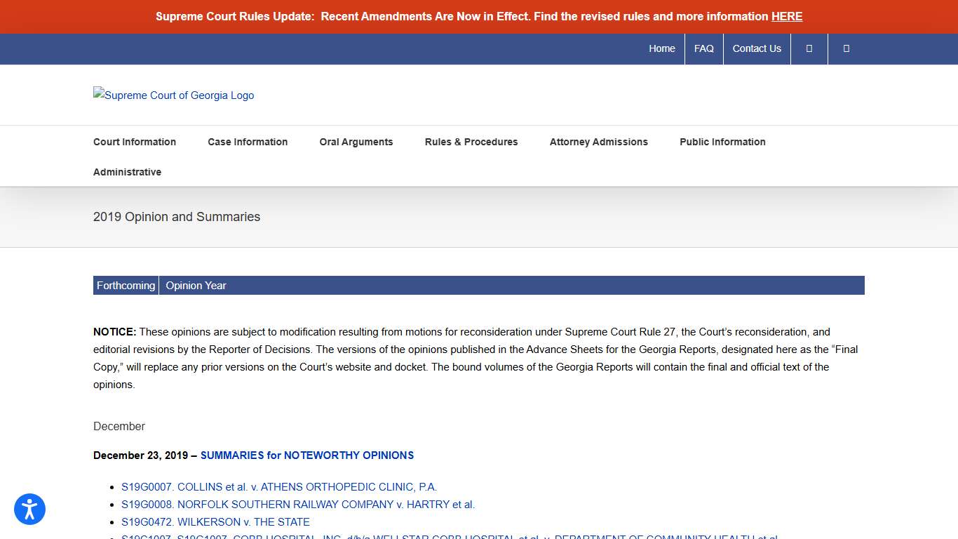 2019 Opinion and Summaries – Supreme Court of Georgia